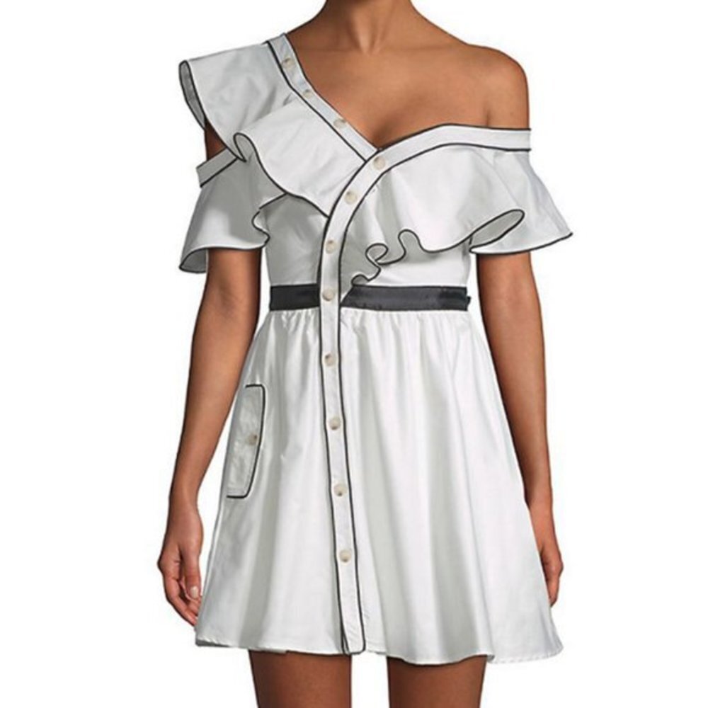 ♡♡ Few Moda White Ruffled One-shoulder Dress - Picture 4 of 4